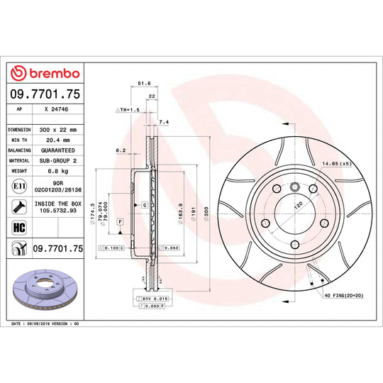 09.7701.75 Brembo Premium Max Slotted UV Coated Rotor Brembo Brake Canada