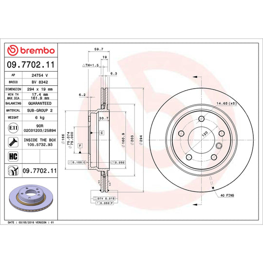 09.7702.11 Brembo Premium Coated Vented Brake Rotor Brembo Brake Canada
