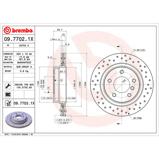 09.7702.1X Brembo Premium UV Coated XTRA Cross Drilled Brake Rotor Brembo Brake Canada