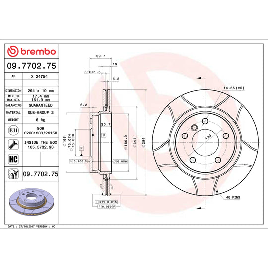 09.7702.75 Brembo Premium Max Slotted UV Coated Rotor Brembo Brake Canada