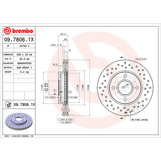 KTX0114 Brembo Ceramic Brake Pad and XTRA Vented Drilled Brake Disc Kit Brembo Brake Canada