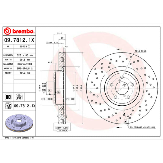 09.7812.1X Brembo Premium UV Coated XTRA Cross Drilled Brake Rotor Brembo Brake Canada