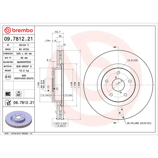 09.7812.21 Brembo Premium Coated Vented Brake Rotor Brembo Brake Canada