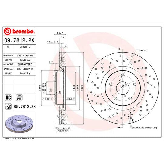 09.7812.2X Brembo Premium UV Coated XTRA Cross Drilled Brake Rotor Brembo Brake Canada