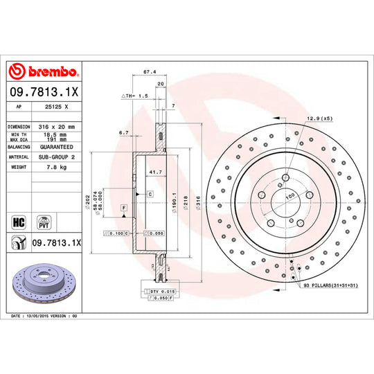 09.7813.1X Brembo Premium UV Coated XTRA Cross Drilled Brake Rotor Brembo Brake Canada
