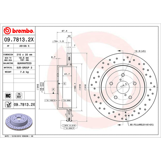 09.7813.2X Brembo Premium UV Coated XTRA Cross Drilled Brake Rotor Brembo Brake Canada