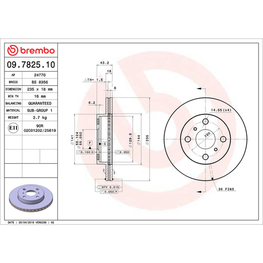 09.7825.10 Brembo Premium Vented Brake Rotor Brembo Brake Canada