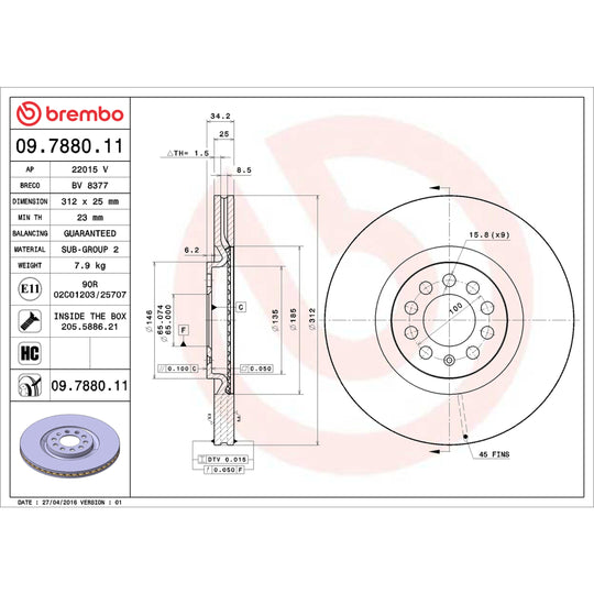 KT00A03 Brembo Ceramic Brake Pad and UV Coated Vented  Brake Disc Kit Brembo Brake Canada