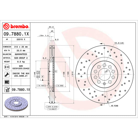 KTX0153 Brembo Ceramic Brake Pad and XTRA Vented Drilled Brake Disc Kit Brembo Brake Canada