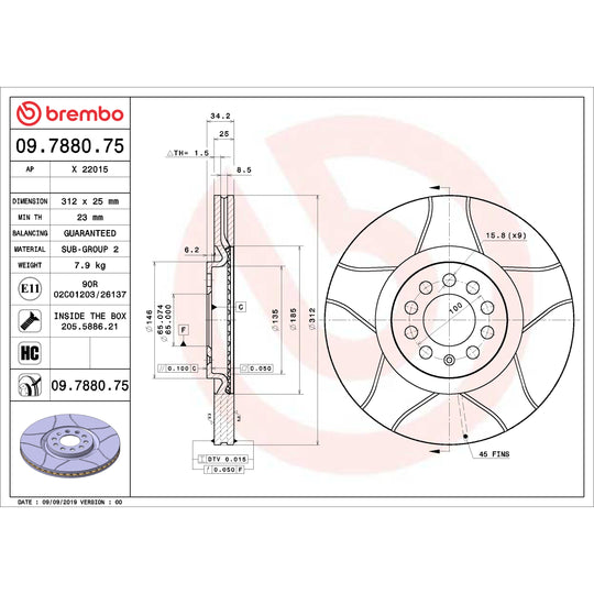 09.7880.75 Brembo Premium Max Slotted UV Coated Rotor Brembo Brake Canada