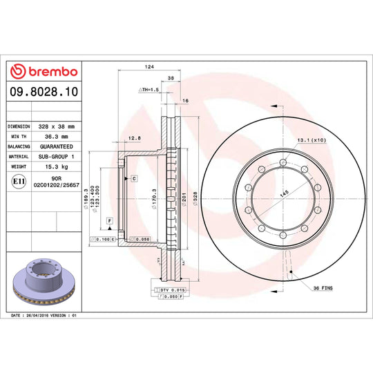09.8028.10 Brembo Premium Vented Brake Rotor Brembo Brake Canada