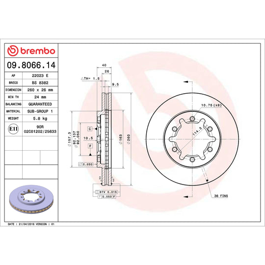 09.8066.14 Brembo Premium Front Brake Rotor Brembo Brake Canada