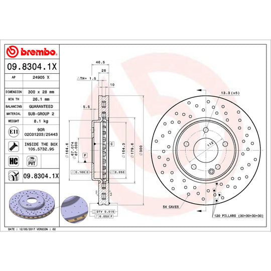 09.8304.1X Brembo Premium UV Coated XTRA Cross Drilled Brake Rotor Brembo Brake Canada