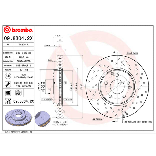 09.8304.2X Brembo Premium UV Coated XTRA Cross Drilled Brake Rotor Brembo Brake Canada