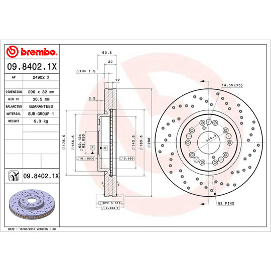 09.8402.1X Brembo Premium UV Coated XTRA Cross Drilled Brake Rotor Brembo Brake Canada
