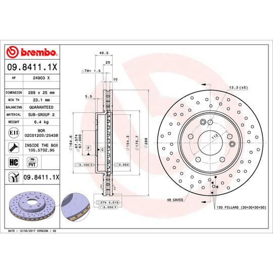 09.8411.1X Brembo Premium UV Coated XTRA Cross Drilled Brake Rotor Brembo Brake Canada