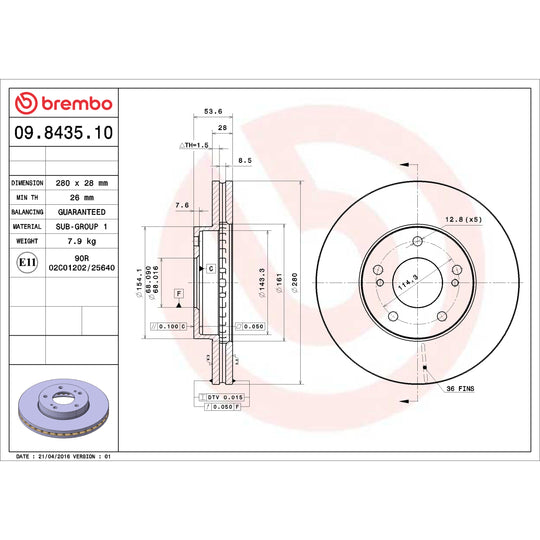 09.8435.10 Brembo Premium Vented Brake Rotor Brembo Brake Canada