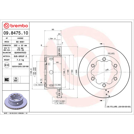 KT00B47 Brembo Ceramic Brake Pad and Standard PVT  Brake Disc Kit Brembo Brake Canada