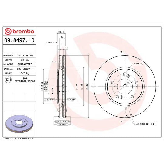 09.8497.10 Brembo Premium Vented Brake Rotor Brembo Brake Canada