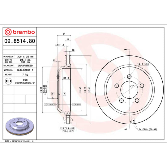 09.8514.80 Brembo Premium Rear Brake Rotor Brembo Brake Canada