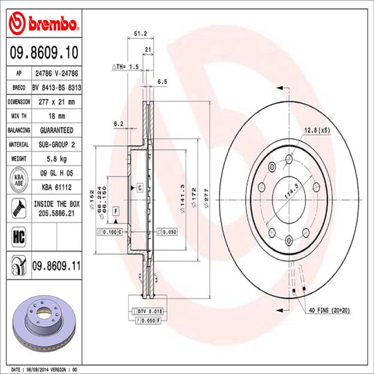 09.8609.11 Brembo Premium Coated Vented Brake Rotor Brembo Brake Canada