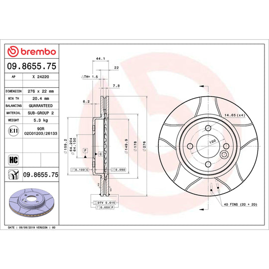 09.8655.75 Brembo Premium Max Slotted UV Coated Rotor Brembo Brake Canada