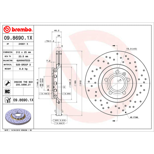 KTX4054 Brembo Low-Met Brake Pad and XTRA Vented Drilled Brake Disc Kit Brembo Brake Canada