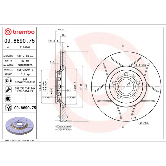 09.8690.75 Brembo Premium Max Slotted UV Coated Rotor Brembo Brake Canada