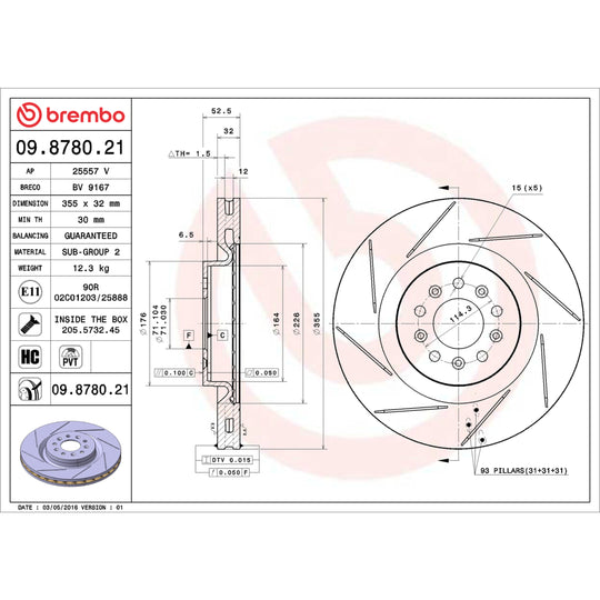 09.8780.21 Brembo Premium Coated Vented Brake Rotor Brembo Brake Canada
