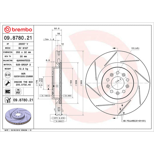 09.8780.21 Premium Coated Vented Brake Rotor Brembo Canada