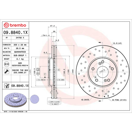 09.8840.1X Brembo Premium UV Coated XTRA Cross Drilled Brake Rotor Brembo Brake Canada