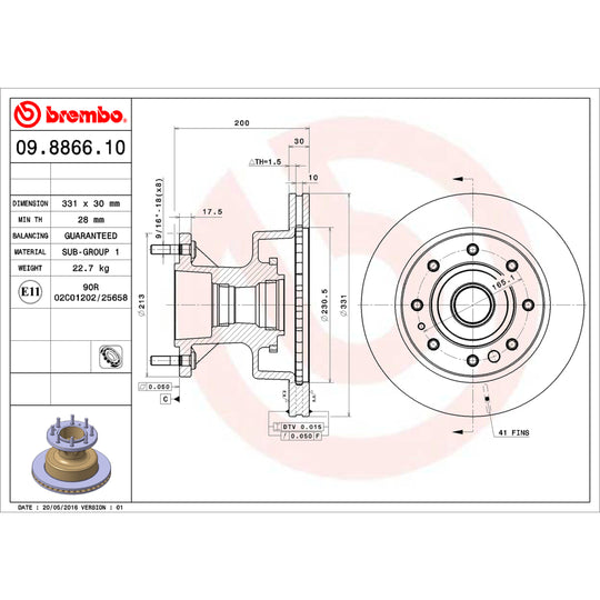 09.8866.10 Brembo Premium Vented Brake Rotor Brembo Brake Canada