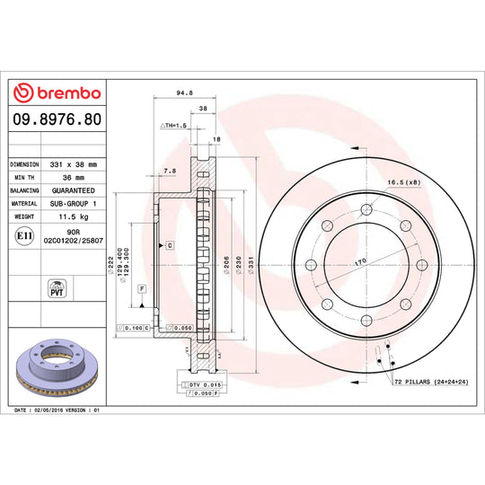 09.8976.80 Brembo Premium Front Brake Rotor Brembo Brake Canada
