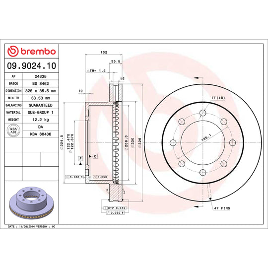 09.9024.10 Brembo Premium Vented Brake Rotor Brembo Brake Canada