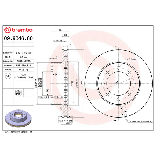 09.9046.80 Brembo Premium Front Brake Rotor Brembo Brake Canada