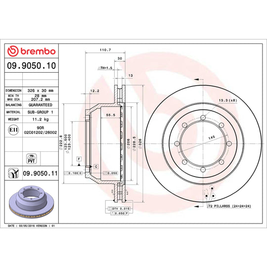 09.9050.10 Brembo Premium Vented Brake Rotor Brembo Brake Canada