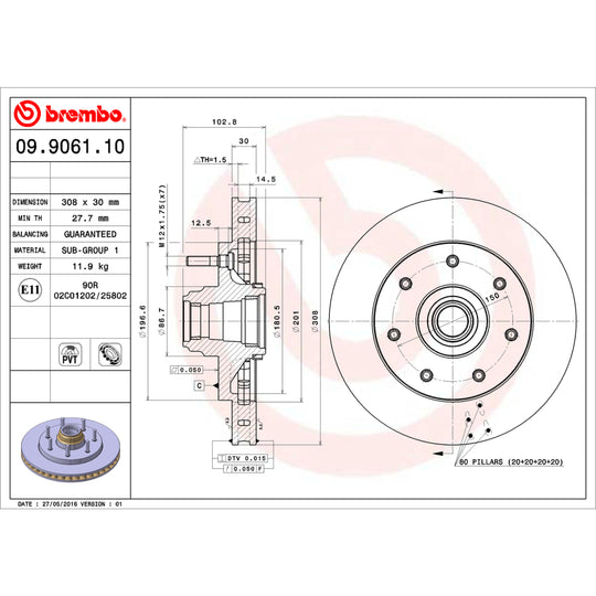 09.9061.10 Brembo Premium Vented Brake Rotor Brembo Brake Canada