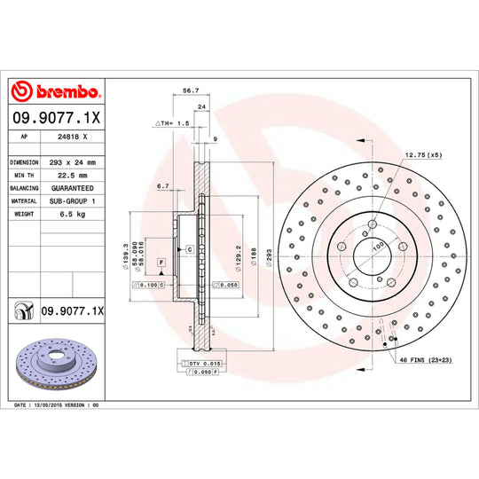 09.9077.1X Brembo Premium UV Coated XTRA Cross Drilled Brake Rotor Brembo Brake Canada