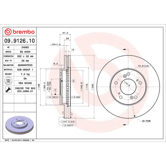 09.9126.10 Brembo Premium Vented Brake Rotor Brembo Brake Canada