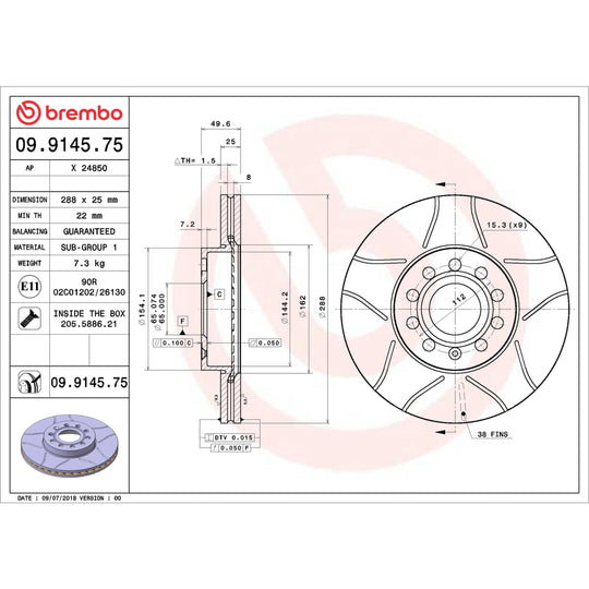 09.9145.75 Brembo Premium Max Slotted UV Coated Rotor Brembo Brake Canada