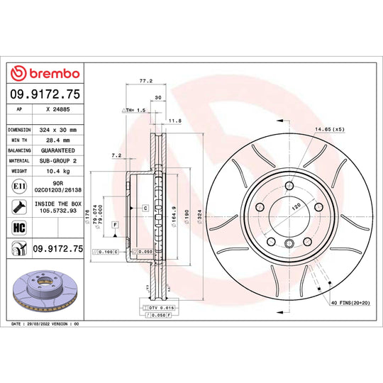09.9172.75 Brembo Premium Max Slotted UV Coated Rotor Brembo Brake Canada