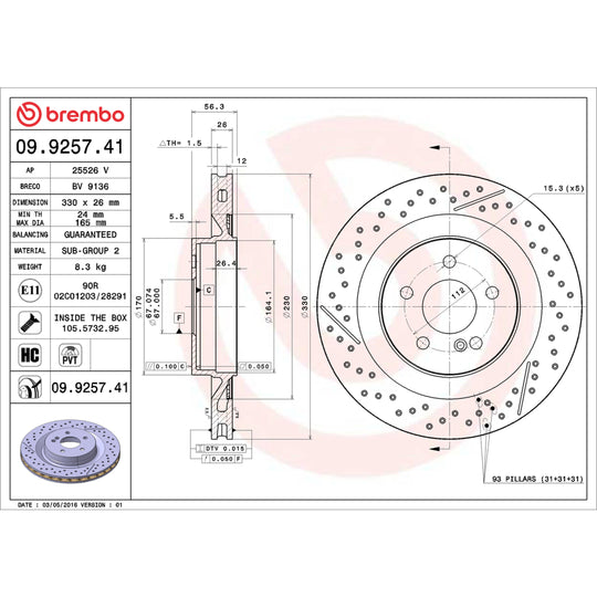 09.9257.41 Brembo Premium Coated Vented Brake Rotor Brembo Brake Canada