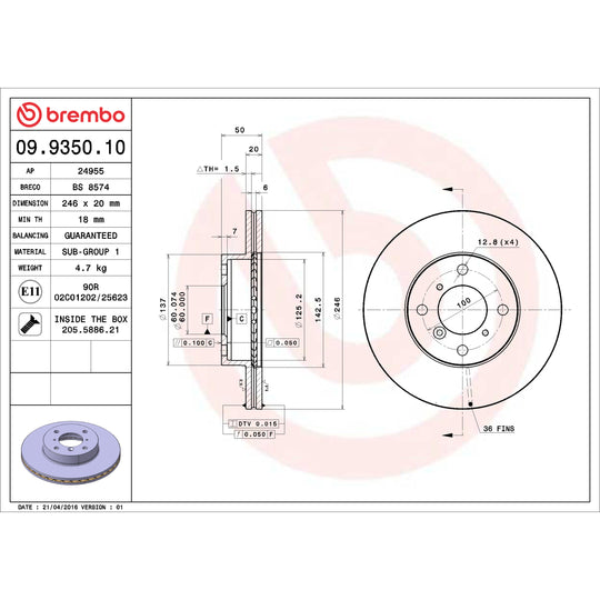 09.9350.10 Brembo Premium Vented Brake Rotor Brembo Brake Canada