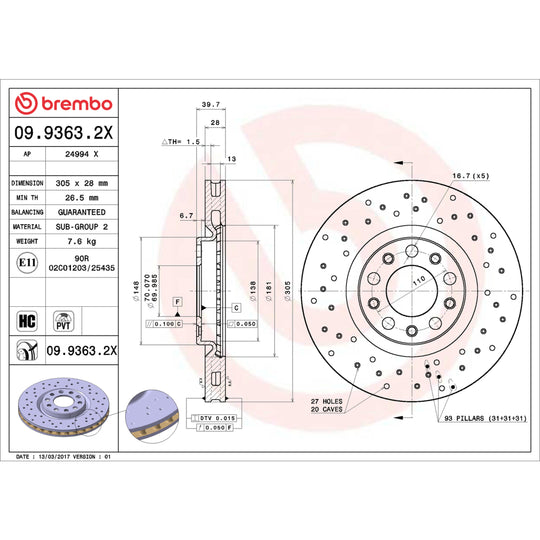 KTX0137 Brembo Ceramic Brake Pad and XTRA PVT Drilled Brake Disc Kit Brembo Brake Canada