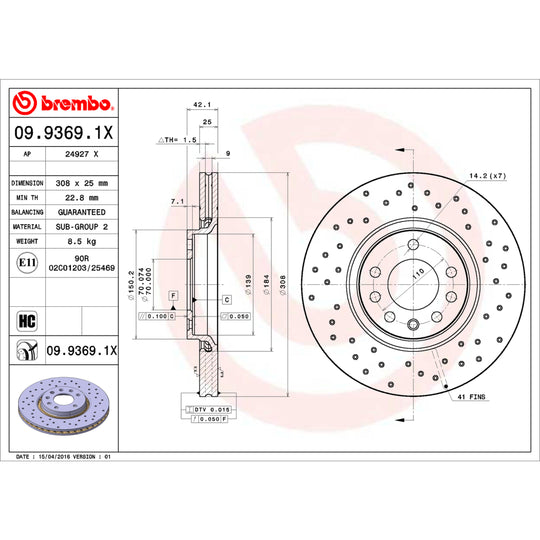 09.9369.1X Brembo Premium UV Coated XTRA Cross Drilled Brake Rotor Brembo Brake Canada