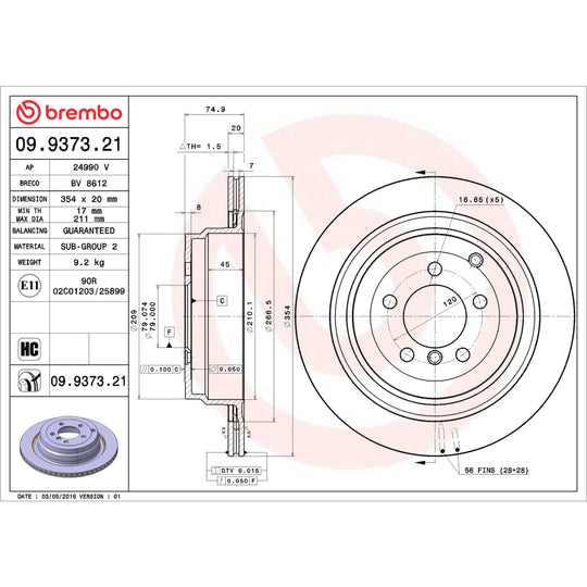 09.9373.21 Brembo Premium Coated Vented Brake Rotor Brembo Brake Canada