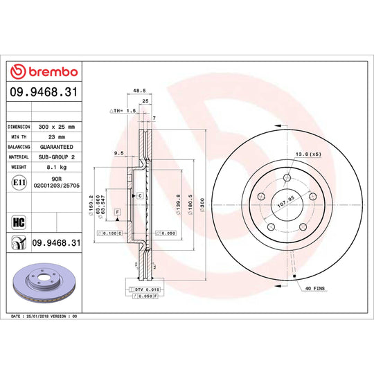 09.9468.31 Brembo Premium Coated Vented Brake Rotor Brembo Brake Canada