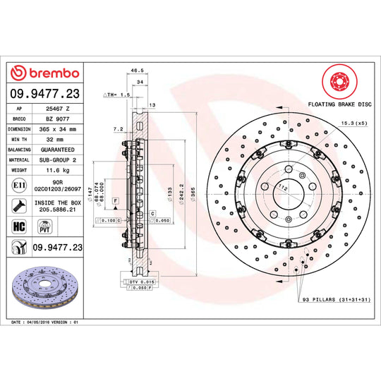 09.9477.23 Brembo Premium Floating Two Piece UV Coated Vented Drilled And Slotted Brake Rotor Brembo Brake Canada