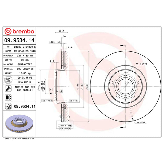 09.9534.14 Brembo Premium Front Brake Rotor Brembo Brake Canada