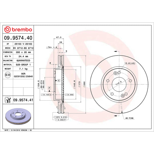 09.9574.40 Brembo Premium Vented Brake Rotor Brembo Brake Canada